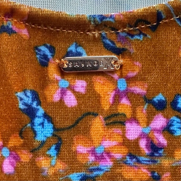 NEW Savage Fenty Psychedelic Velvet Slip Mini Dress Open Back M Orange Floral - Picture 9 of 14